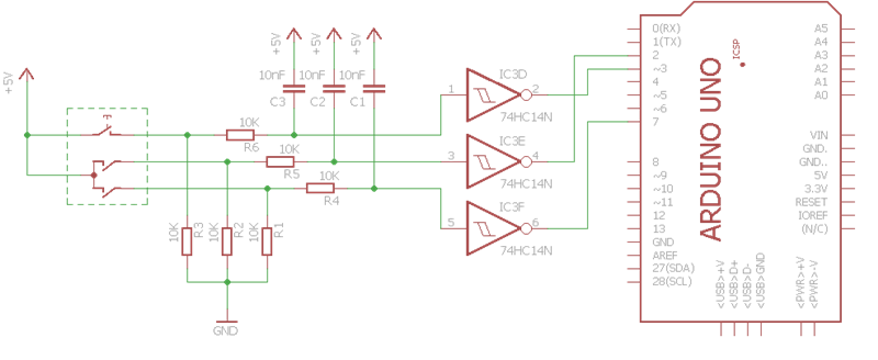 Освободившийся 3&nbsp;пин (с прерываниями) теперь используется для перехвата нажатия кнопки