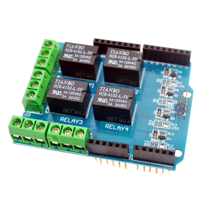 Arduino-шилд 4-канальный модуль реле с оптопарами 5V (до 3А) 