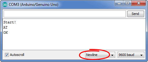 Для передачи команд GSM-модулю, необходимо установить параметр bNewline/b